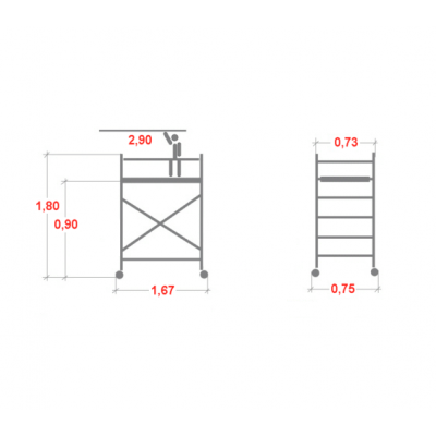 Rusztowanie aluminiowe jezdne Faraone Compact XS (0,75x1,60m) wys. rob. 2,90m